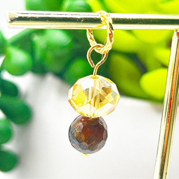 NWOT Tiger eye hoop charms, 6mm jump ring, stainless steel 18 K Gold plated - Picture 5 of 7